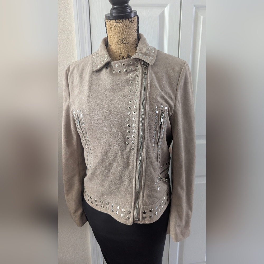 Olivaceous Jacket Womans large Brown Faux Suede Leather Bomber Biker Coat NWT